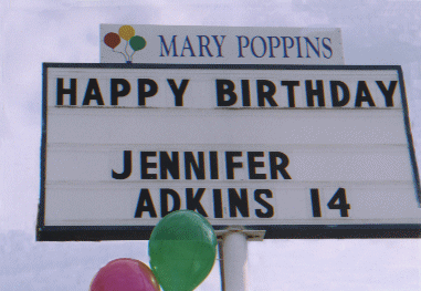 Mary Poppins Balloons & Flowers' marquee sign on S. Cherry Lane